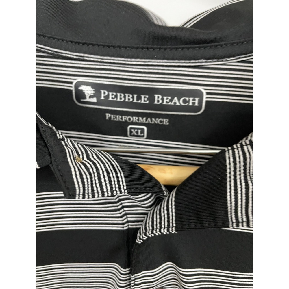 Pebble Beach Performance Mens XL Polo Shirt Black White Striped Golf Shirt - Picture 2 of 5